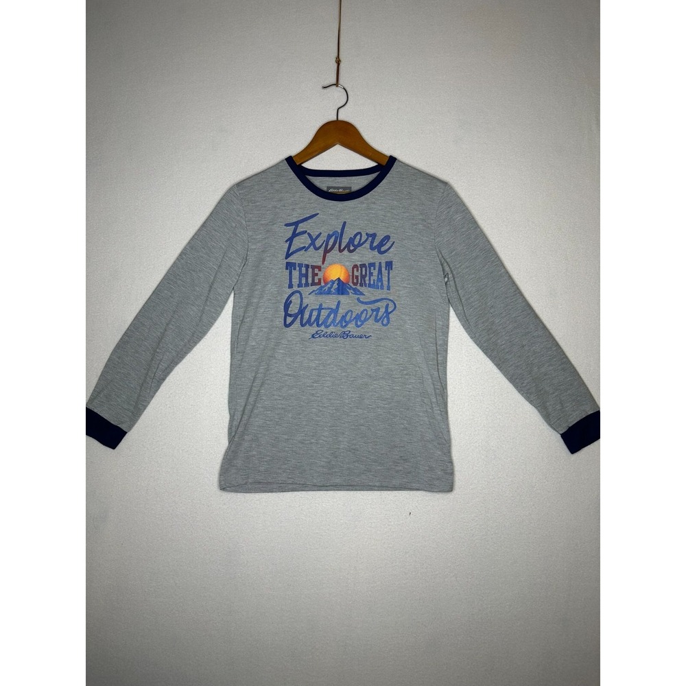Eddie Bauer Boys Large 14/16 Long Sleeve Tee Gray Explore The Great Outdoors
